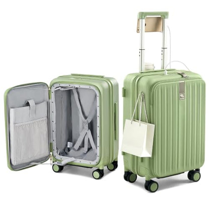 Hanke Top Opening 20" Carry On Luggage Expandable Hard Shell Bamboo Green - color: Bamboo Green, size: 20 Inch EXT