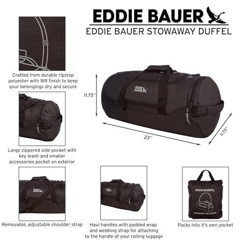 Eddie Bauer Stowaway Packable Duffel Bag | Travel | Foldable | Lightweight | Durable | Ripstop Polyester, 45L, Marine - color: Marine
