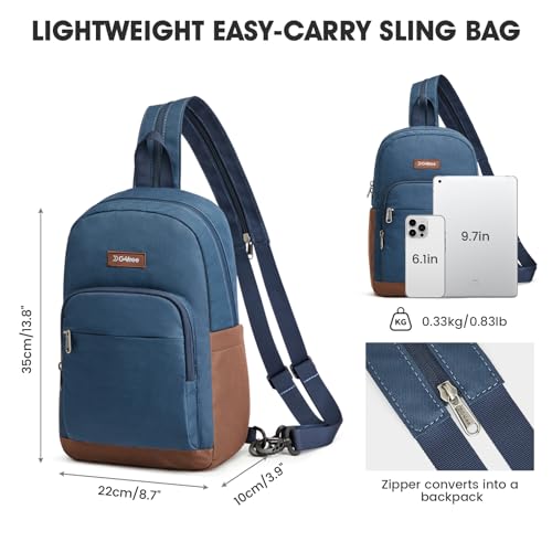 G4Free Small RFlD Crossbody Backpack Convertible Lightweight Mini Sling Bag for Women Men for Travel & Hiking - color: Blue and Brown