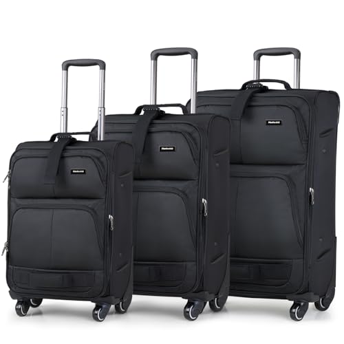 Hanke 3 Piece Softside Expandable Luggage Sets with Spinner Wheels - color: Black, size: 3 Pc Set(20/24/28)