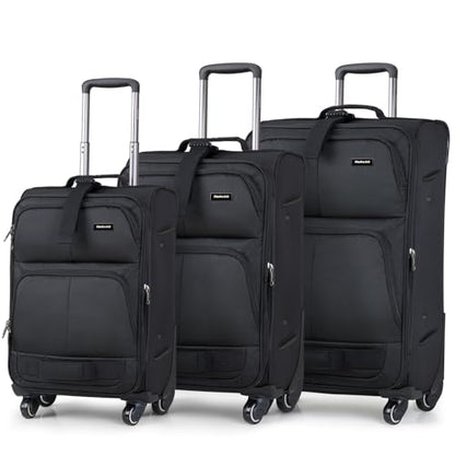 Hanke 3 Piece Softside Expandable Luggage Sets with Spinner Wheels - color: Black, size: 3 Pc Set(20/24/28)