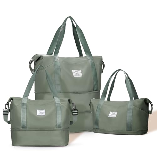 Foldable Travel Bag Expandable Duffle Bag for Women Men, Large Weekend Bags - color: C-Green