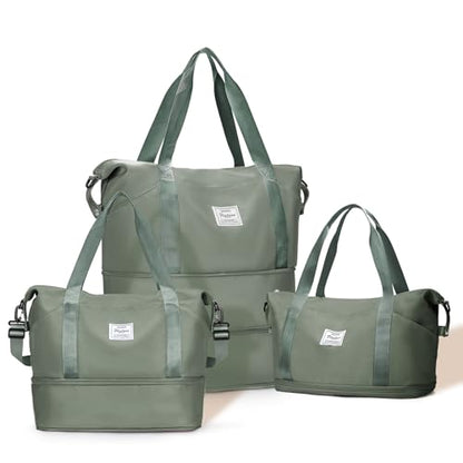 Foldable Travel Bag Expandable Duffle Bag for Women Men, Large Weekend Bags - color: C-Green
