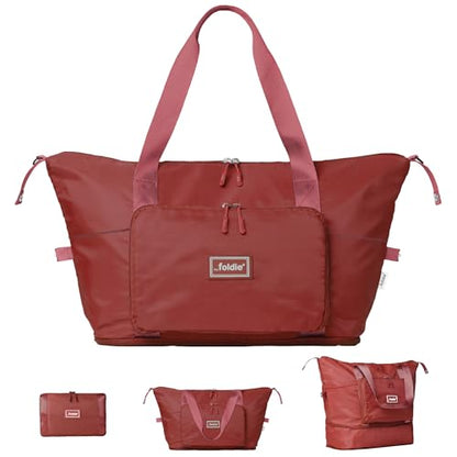 The Foldie Foldable Travel Bag for Women - 40L Weekender Bag with Multiple Pockets - Carry On Expendable Travel Bag - color: Red
