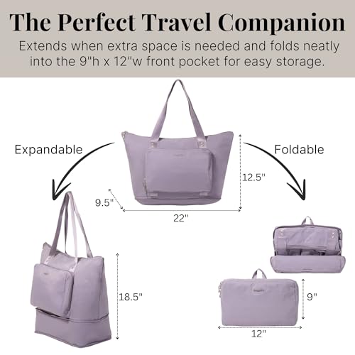 Baggallini Carryall Expandable Lightweight Travel Tote 22" Packable Folding Compact Nylon Washable Weekender w/Luggage Sleeve - color: Lilac