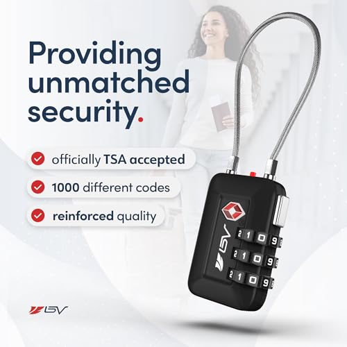 BV Luggage Locks TSA Accepted, Travel Sentry Approved 3-Digit Combination Suitcase Locks with Open Alert & Flexible Cable for Travel, Backpacks, Lockers, Cases, Black, 4 Pack - color: Black 4-Pack