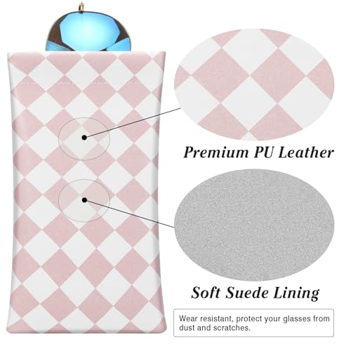 MoKo Squeeze Top Glasses Pouch, Portable Leather Soft Sunglasses Case Anti-Scratch Eyeglasses Bag Goggles Sleeve - color: Pink White + Black White, style: 2 Pack