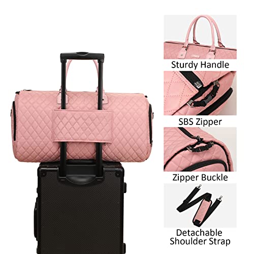 Convertible Garment Duffel Bag, 2-in-1 Hanging Suitcase for Travel - color: Quilted Pink