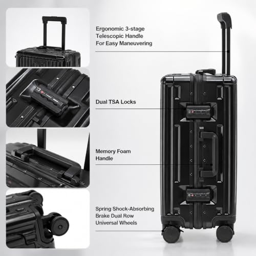 20" Aluminum Frame Carry-On with Front Pocket & USB Port - color: Black