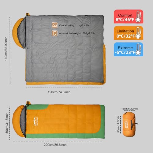 3-in-1 Down Sleeping Bag for Adults and Teens - color: orange 500g filling