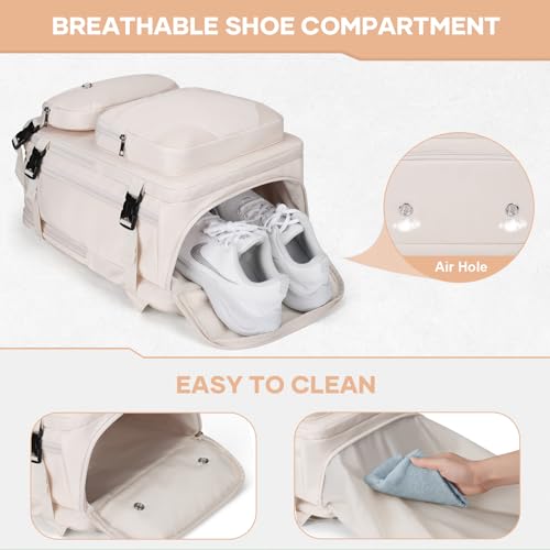 Maelstrom Travel Backpack for Men Women, 35L Carry on Backpack for Traveling on Airplane,with Belt Bag&Shoe Compartment,Waterproof Laptop Backpack fit 17”Laptop-Beige, Large - color: A Beige