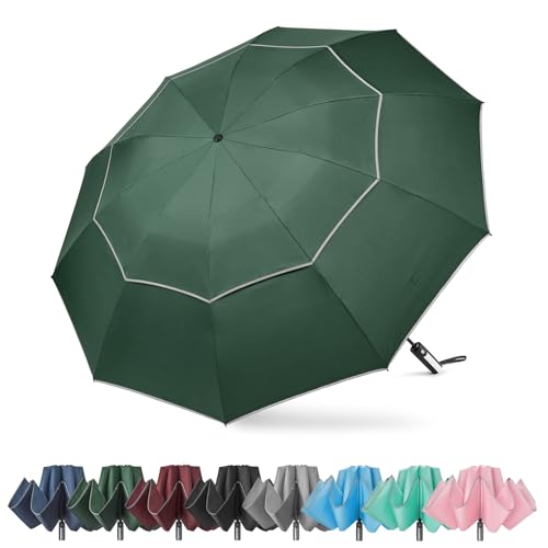G4Free 54/62 Inch Large Inverted Golf Umbrella Windproof Reflective Stripe - color: Dark Green, size: 62 inch