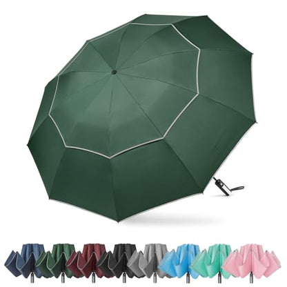 G4Free 54/62 Inch Large Inverted Golf Umbrella Windproof Reflective Stripe - color: Dark Green, size: 62 inch