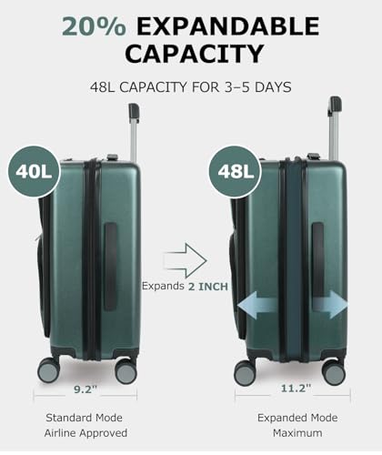 EMPSIGN Carry On Luggage 22x14x9 Airline Approved, 20 Inch, Dark Green - color: Dark Green