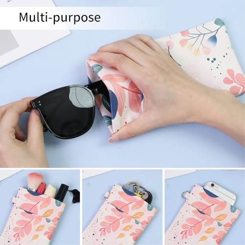 Double Eyeglass Case Soft Dual Glasses Case for Women Men Travel Squeeze Top Sunglasses Cases Eyeglasses Pouch - color: Pink+white Leaf