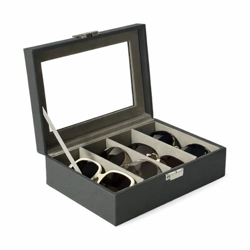 UnionPlus Vegan Leather Multi-Slots Sunglasses Eyeglasses Organizer - color: Taiga Dark Grey, size: 4-Slots