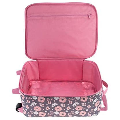 Stephen Joseph Kids' Rolling Carry-On Luggage, Charcoal Flower - color: Charcoal Flower