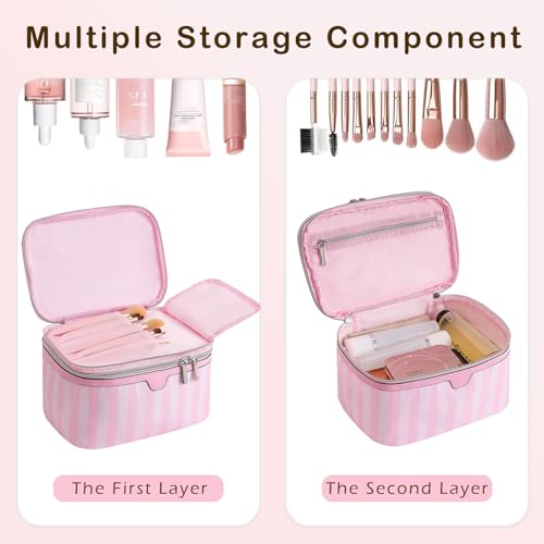 RSRSLEII Waterproof Large Striped Double Layer Travel Makeup Bag(1Top Open) - color: 01Top Open