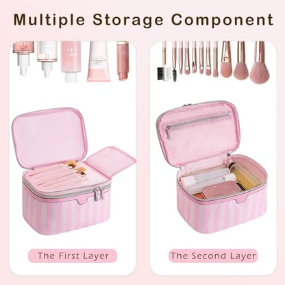 RSRSLEII Waterproof Large Striped Double Layer Travel Makeup Bag(1Top Open) - color: 01Top Open