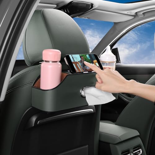 Car Seat Back Organizer with Cup Holders, Tissue Box & Hooks, Emeralds - color: Emeralds