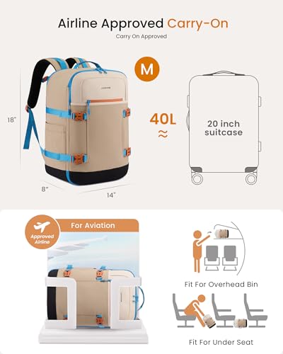 LOVEVOOK 40L Travel Backpack for Women & Men, Airline Approved Carry On Backpack with 3 Packing Cubes, TSA Personal Item Bag, Waterproof Weekender Overnight Backpack Fits 17" Laptop - color: Light Pink - Purple - Black, size: Large-40L-4Pcs