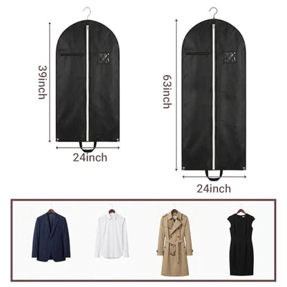 1 Pack PEVA Waterproof Long Garment Bag Clear Window 24x63 In Black - size: 24 × 63 in
