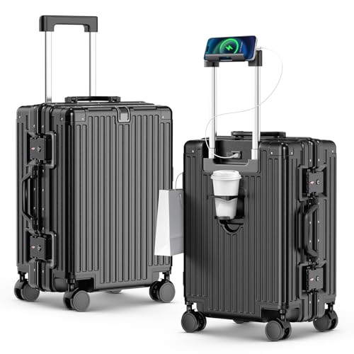 24 Inch Checked Luggage, Hardside Suitcase with TSA Lock - color: Black, size: 24 Inch