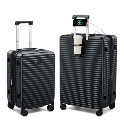 HanTrip 20"/28" Expandable Luggage Sets 2 Piece Hard Shell Suitcases, Black - color: Black, size: Expandable 2-Piece Set(20/28)