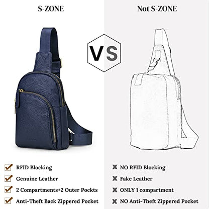 S-ZONE Genuine Leather RFID Blocking Small Sling Bag Women Crossbody Fanny Packs - color: Blue, size: Small