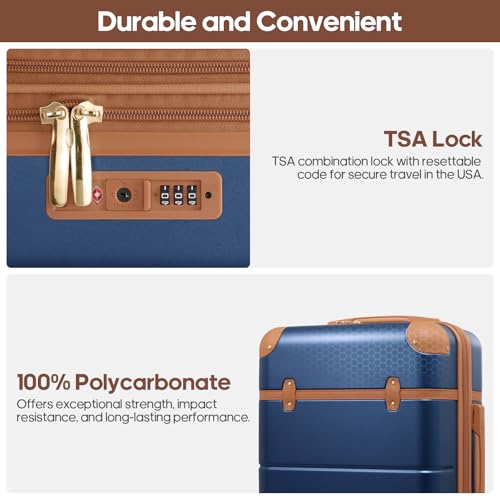 Expandable Carry On Luggage Set, 20In PC Hardside Suitcase with Backpack - color: Blue