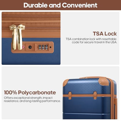 Expandable Carry On Luggage Set, 20In PC Hardside Suitcase with Backpack - color: Blue