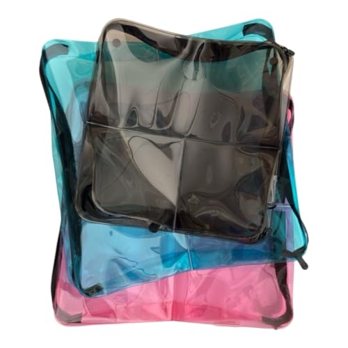 Clear Travel 3- Compartment Toiletry & Makeup Bag Organizer - color: Blue, size: 9X9