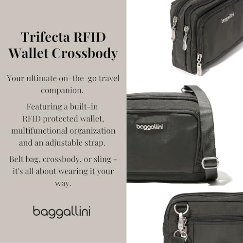 Baggallini Triple Zip with Front Wallet/Trifecta RFID Wallet Crossbody - color: Charcoal