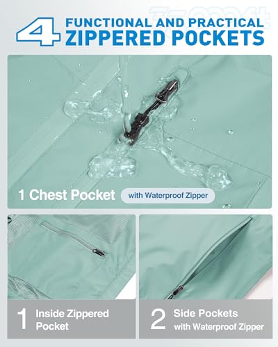 33,000ft Packable Rain Jacket for Women Waterproof Raincoats with Hood - color: Aqua Tone, size: Medium