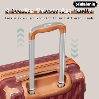 Melalenia Luggage Sets 7 Piece Hard Shell Carry on Suitcase with Spinner Wheels and TSA Lock, Lightweight Travel Duffel Bag for Women, Men, Red Brown - color: Red Brown, size: 7 Piece Set(DB/TB)