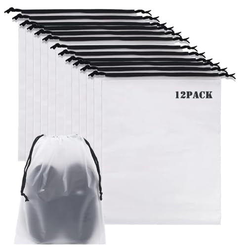 YMCCOOL 12pcs Transparent Shoe Bags for Travel 11.8in X 15.7in Protable Clear shoe bags for storage with rope,large drawstring bags for travel Men and Women - color: Clear, size: 11.8 x 15.7 inch
