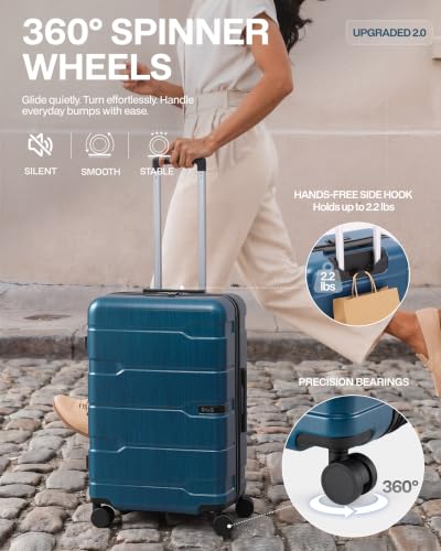 Coolife Carry On Luggage Hardside Suitcase with Spinner Wheels, 20in - color: Caribbean Blue-New2.0, size: Carry On(20in)