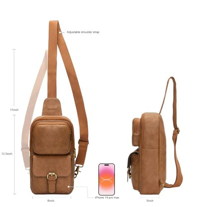 Sling Bag for Men and Women, Brown - color: Brown