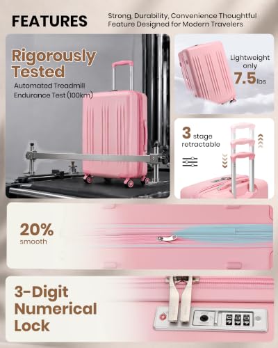 Kono 28 Inch Large Checked Luggage with Spinner Wheels Expandable TSA Lock - color: Pink, size: 28"