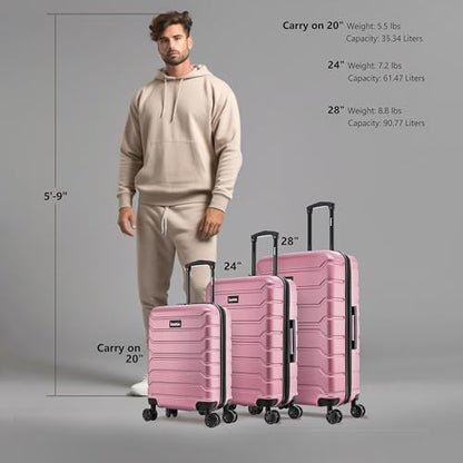 InUSA TREND Luggage with Spinner Wheels | Durable Lightweight Hardshell Suitcase,Travel sets with Handle and Trolley | (20in, 24in, 28in) 3 Piece Set | Rose Gold - color: Rose Gold, size: 3-Piece Set (Carry-on, Medium, Large)