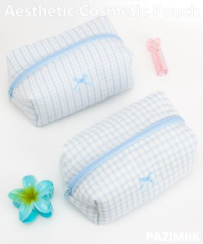 PAZIMIIK Cozy Makeup Bag for Women,Zipper Cosmetic Pouch,Gingham Blue - color: Gingham Blue