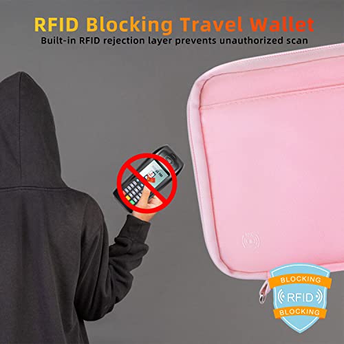 WALNEW Passport Holder for Travel Family, RFID Blocking Passport Wallet - color: Pink