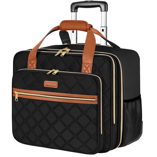 Ytonet Rolling Briefcase for Women, Extra Large 18 Inch Rolling Laptop Bag - color: Black Brown, size: X-Large