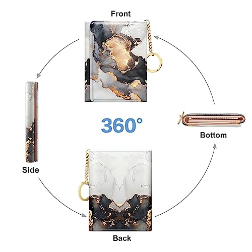 Rouidr Womens Wallet, Small Slim RFID Card Wallets for Women, Cute Front Pocket Trifold Leather Card Organizer with 7 Slots & ID Window, Black Gray Gold Marble - color: Black Gray Gold Marble