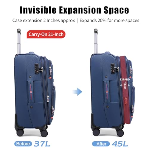 ROPLUS Softside Expandable Luggage with 4 Spinner Wheels, Durable Carry-On Luggage Suitcase (Blue, 21-Inch) - color: Blue, size: 21-Inch