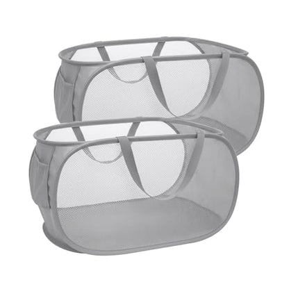 Collapsible Laundry Hamper Basket,Pop Up Mesh Foldable Bag for Laundry Room - color: Double Grey