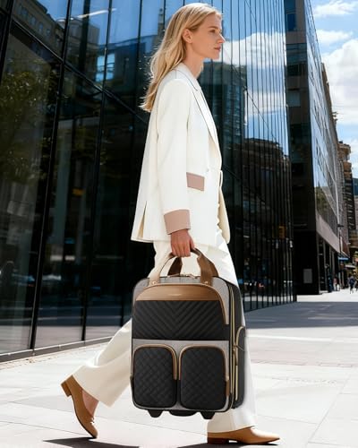 Arcoyard Underseat Carry On Luggage with Wheels, 17.3" Personal Item Bag - color: Grey Brown
