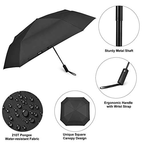 G4Free 54 Inch Large Golf Umbrella, Automatic Square 3 Folding Windproof Compact Travel Rain Umbrella - color: Black