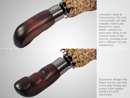 Balios Folding Umbrella Real Wood Handle Auto Open Close - color: Pimlico Mustard Navy