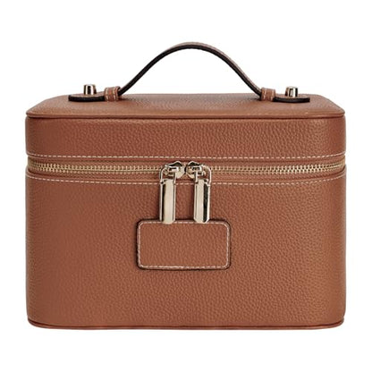 Makeup Case for Women, Leather Makeup Bag Cosmetic Case with Removable Divider, Large Capacity Waterproof Portable Travel Toiletry Make up Organizer Case - color: Light Brown